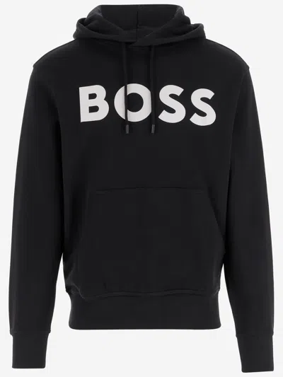 Hugo Boss Cotton Sweatshirt With Logo In Blue