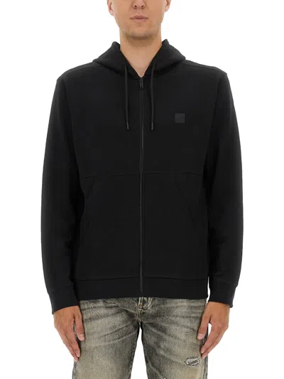 Hugo Boss Boss Cotton Sweatshirt With Logo In Black