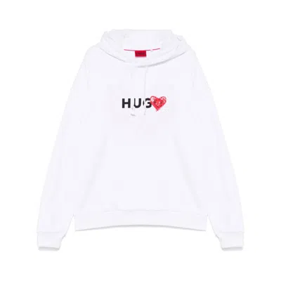 Hugo Boss Heart-print Cotton Hoodie In White