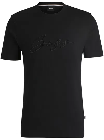 Hugo Boss Boss Men Cotton Jersey T-shirt With Logo In Black