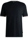 Hugo Boss Cotton-jersey T-shirt With Signature-stripe Cuffs In Blue