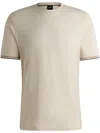 Hugo Boss Cotton-jersey T-shirt With Signature-stripe Cuffs In Neutrals