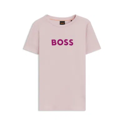 Hugo Boss Cotton T-shirt With Contrast Logo Stripe In Purple