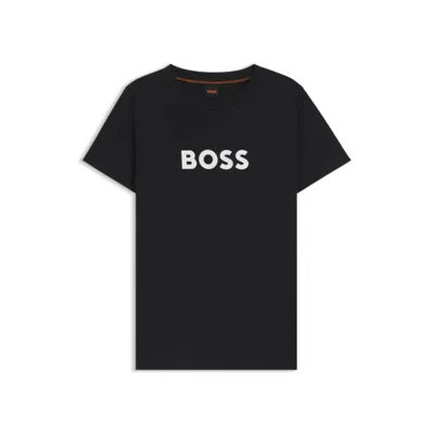 Hugo Boss Cotton T-shirt With Contrast Logo Stripe In Black