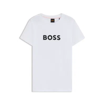 Hugo Boss Cotton T-shirt With Contrast Logo Stripe In White