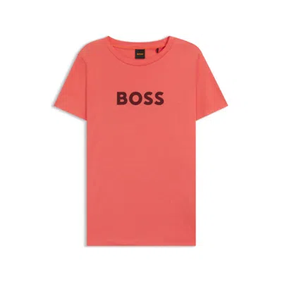 Hugo Boss Cotton T-shirt With Contrast Logo Stripe In Pink