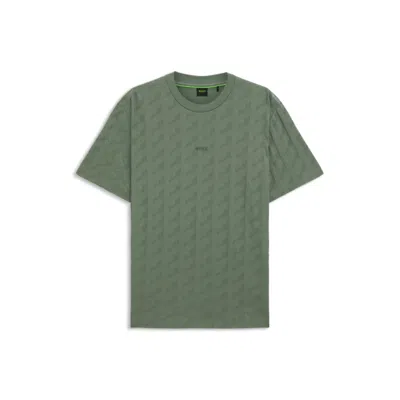 Hugo Boss Cotton T-shirt With Jacquard Pattern In Green