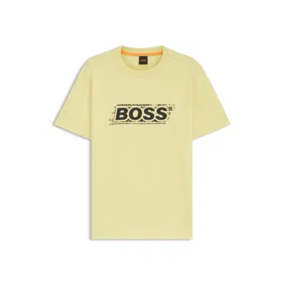 Hugo Boss Cotton T-shirt With Logo Artwork In Yellow