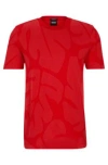 Hugo Boss Cotton T-shirt With Two-tone Monstera-leaf Pattern In Red