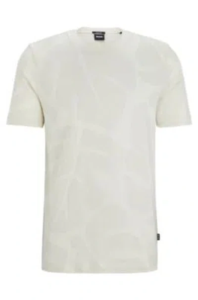 Hugo Boss Cotton T-shirt With Two-tone Monstera-leaf Pattern In White