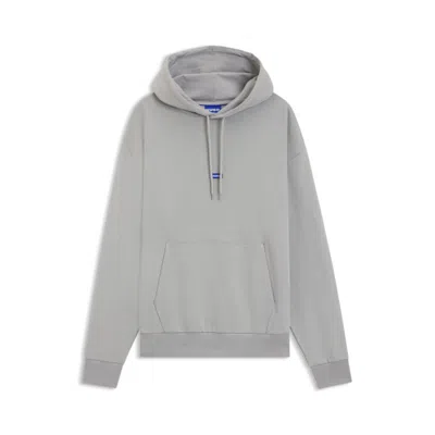 Hugo Boss Cotton-terry Hoodie With Blue Logo Label In Gray
