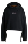 Hugo Boss Cotton-terry Hoodie With Crystal-studded Logo In Black