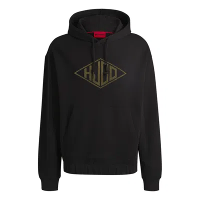 Hugo Boss Cotton-terry Hoodie With Embroidered Logo In Black
