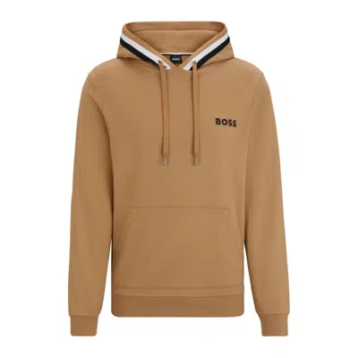 Hugo Boss Cotton-terry Hoodie With Logo And Signature Stripe In Beige