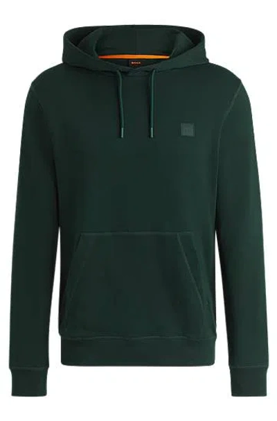 Hugo Boss Cotton-terry Hoodie With Logo Patch In Green