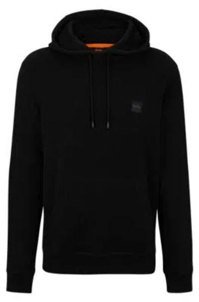 Hugo Boss Cotton-terry Hoodie With Logo Patch In Black