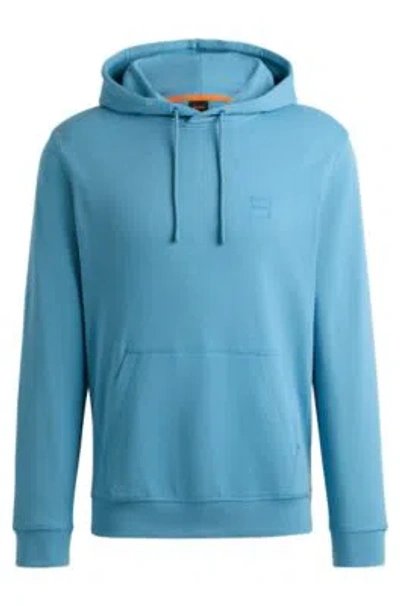 Hugo Boss Cotton-terry Hoodie With Logo Patch In Light Blue