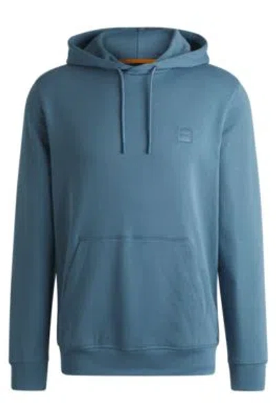 Hugo Boss Cotton-terry Hoodie With Logo Patch In Light Blue