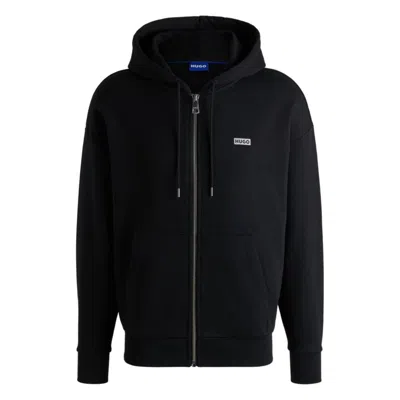 Hugo Boss Cotton-terry Hoodie With Logo Prints In Black