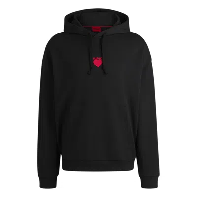HUGO BOSS COTTON-TERRY HOODIE WITH SLOGAN AND HEART GRAPHICS