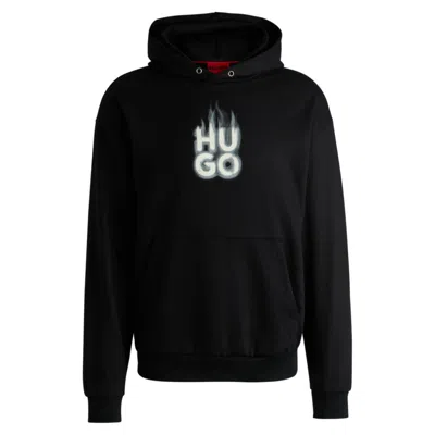 Hugo Boss Cotton-terry Hoodie With Stacked Smoke Logo Print In Black