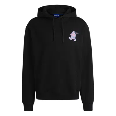 Hugo Boss Cotton-terry Hoodie With Street-food Graphics In Black
