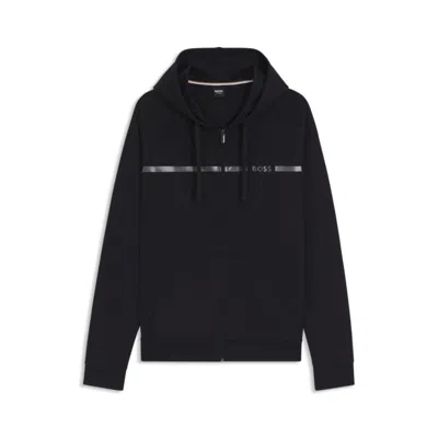 Hugo Boss Cotton-terry Jacket With Logo And Stripe In Black