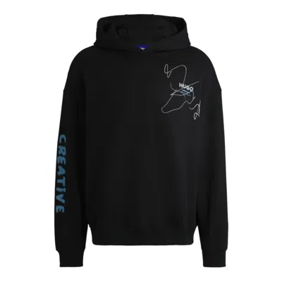 Hugo Boss Cotton-terry Loose-fit Hoodie With Scribble Logo In Black
