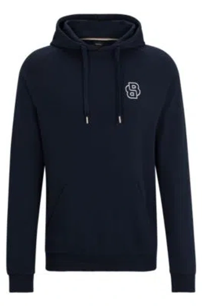 Hugo Boss Cotton-terry Regular-fit Hoodie With Double Monogram In Dark Blue