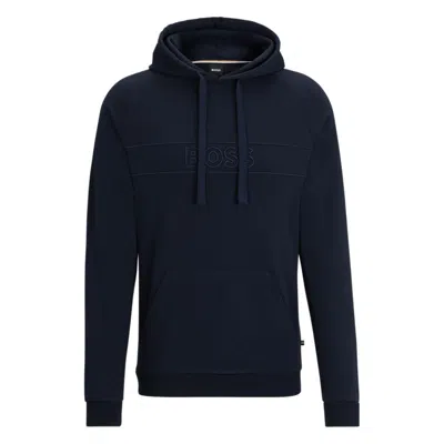 Hugo Boss Cotton-terry Regular-fit Hoodie With Embroidered Logo In Dark Blue