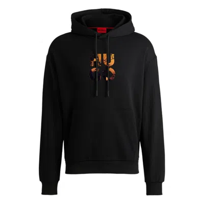 Hugo Boss Cotton-terry Regular-fit Hoodie With Stacked Logo In Black