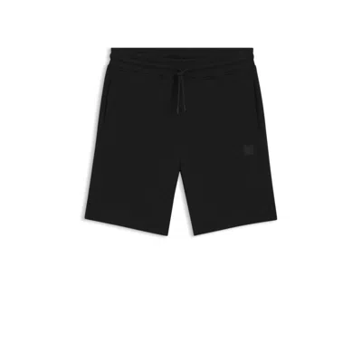 Hugo Boss Cotton-terry Regular-fit Shorts With Logo Badge In Black