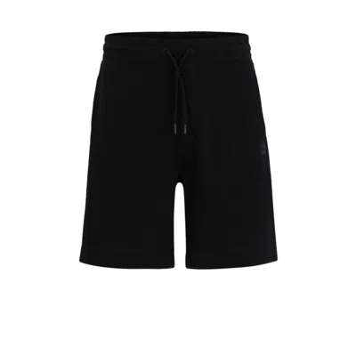 Hugo Boss Men's Drawstring Shorts In French Terry Cotton With Logo Patch In Black