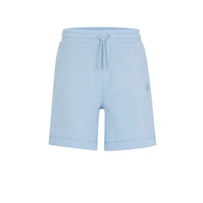 Hugo Boss Cotton-terry Regular-fit Shorts With Logo Badge In Light Blue
