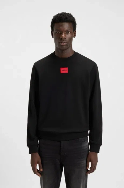 Hugo Boss Logo Patch French Terry Crewneck Sweatshirt In Black