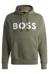 Hugo Boss Cotton-terry Relaxed-fit Hoodie With Contrast Logo In Green