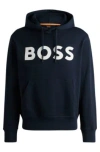 Hugo Boss Cotton-terry Relaxed-fit Hoodie With Contrast Logo In Dark Blue