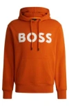 Hugo Boss Cotton-terry Relaxed-fit Hoodie With Contrast Logo In Light Orange