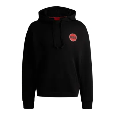 Hugo Boss Cotton-terry Relaxed-fit Hoodie With Logo Prints In Black