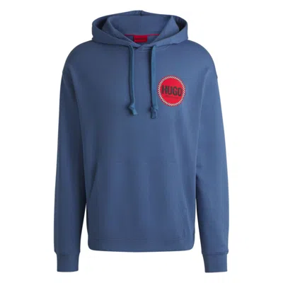 Hugo Boss Cotton-terry Relaxed-fit Hoodie With Logo Prints In Blue