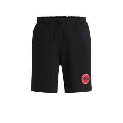 Hugo Boss Cotton-terry Relaxed-fit Shorts With Logo Print In Black