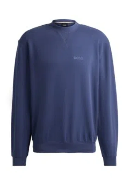 Hugo Boss Cotton-terry Relaxed-fit Sweatshirt With Flocked Logo In Dark Blue