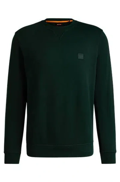 Hugo Boss Cotton-terry Relaxed-fit Sweatshirt With Logo Patch In Open Green 350