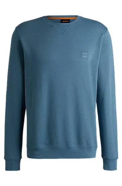 Hugo Boss Cotton-terry Relaxed-fit Sweatshirt With Logo Patch In Light Blue