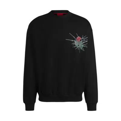Hugo Boss Cotton-terry Relaxed-fit Sweatshirt With Seasonal Prints In Black