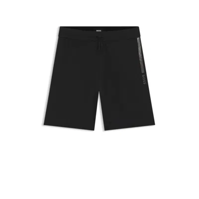 Hugo Boss Cotton-terry Shorts With Contrast Stripe And Logo In Black