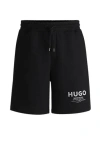 Hugo Boss Cotton-terry Shorts With Drawstring And Logo Print In 블랙