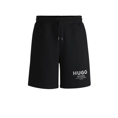 Hugo Boss Cotton-terry Shorts With Drawstring And Logo Print In Black