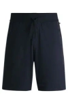 Hugo Boss Cotton-terry Shorts With Metallic Logo In Dark Blue
