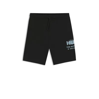 Hugo Boss Cotton-terry Shorts With Mixed Logo Artwork In Black
